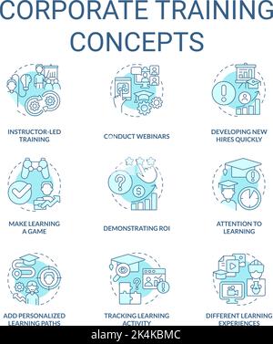 Corporate training turquoise concept icons set Stock Vector