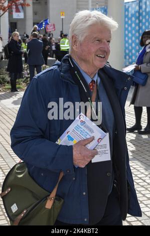 Centenary Square, Birmingham - October 3rd 2022 - Stanley Johnson, Father of Boris Johnson, arrives at the Conservative Party Conference in Birmingham at the International Convention Centre and Centenary Square. Pic Credit: Scott CM/Alamy Live News Stock Photo