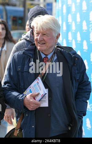 Centenary Square, Birmingham - October 3rd 2022 - Stanley Johnson, Father of Boris Johnson, arrives at the Conservative Party Conference in Birmingham at the International Convention Centre and Centenary Square. Pic Credit: Scott CM/Alamy Live News Stock Photo