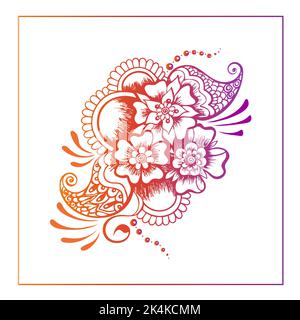 Mehndi garland. Romantic Indian henna style floral design with p Stock Vector