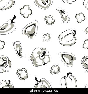 Realistic sweet pepper, bell pepper, whole and cut into slices a Stock Vector
