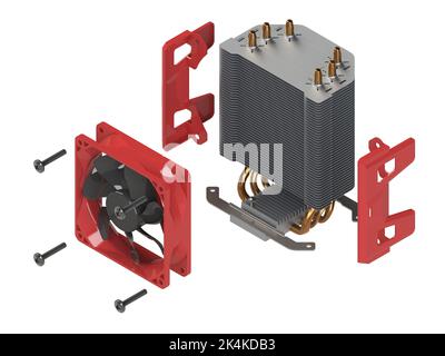 CPU cooler assembly 3D illustration isolated on white background Stock ...