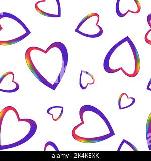 Purple gradient hearts with rainbow edge, seamless pattern for p Stock Vector