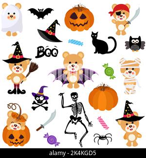 Fun package of Halloween teddy bear with set digital elements Stock Photo