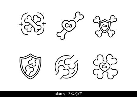 Calcium chemical element and bone icon. Vector clipart and drawing. Linear outline. Editable Isolated illustration on white background. Stock Vector
