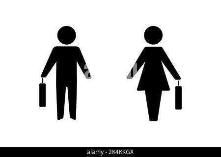 Flat business icon - woman and man are holding cases. Job search, team, collaboration. Office life. Stock Vector
