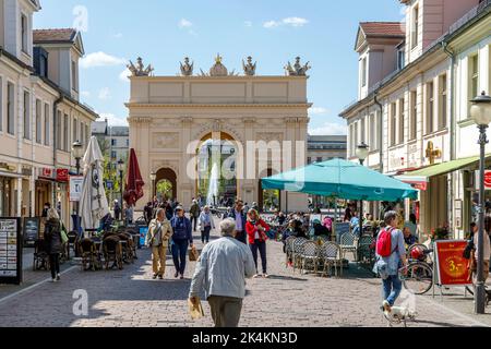 Pedestrian zone Brandenburger Straße in Potsdam, popularly known as Broadway or Boulevard, view towards the Brandenburg Gate Stock Photo