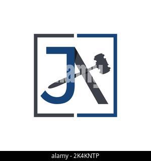 Initial letter JA law firm logo design. Law firm logo with initial JA letter and judge hammer image vector design Stock Vector