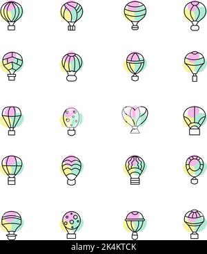 Various hot air balloons, illustration, vector on a white background. Stock Vector