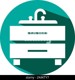 White bathroom sink with drawers, illustration, vector on a white background. Stock Vector