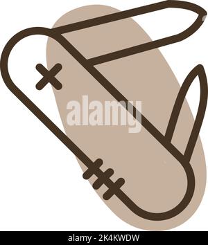 Camping pocket knife, illustration, vector on a white background. Stock Vector