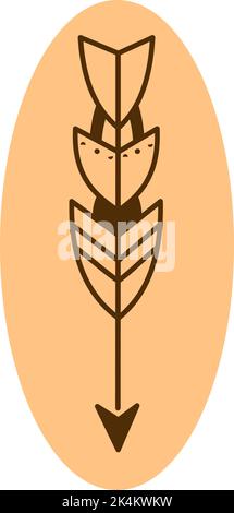 Arrow with a lot of feathers, illustration, vector on a white background. Stock Vector