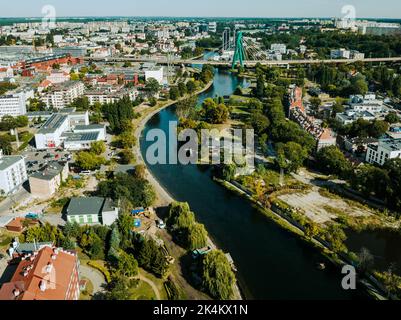 Bydgoszcz. Aerial View of City Center of Bydgoszcz near Brda River. The largest city in the Kuyavian-Pomeranian Voivodeship. Poland. Europe. Stock Photo