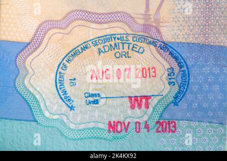 Department of Homeland Security US Customs and Border Protection Admitted ORL Orlando - stamp in British passport Stock Photo