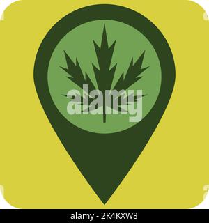 Cannabis shop location, illustration, vector on a white background. Stock Vector