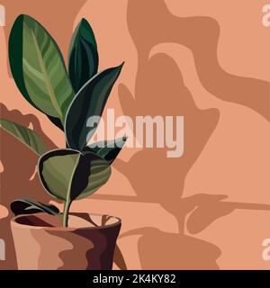 A flowerpot and a shadow from it on the wall. Vector fashion illustration Stock Vector