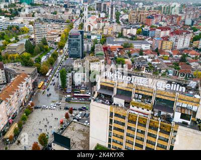 Pristina Modern Building Construction Site. Pristina Aerial View, Capital of Kosovo. Balkans. Europe. Stock Photo