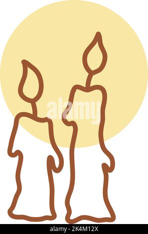 Two melted burning candles, illustration, vector on a white background. Stock Vector