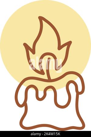 Melted candle with big flame, illustration, vector on a white background. Stock Vector