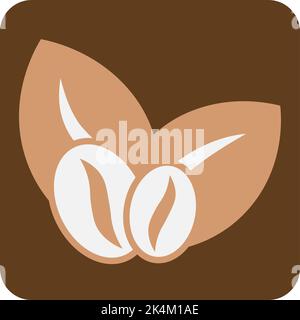 Coffee beans with leaves, illustration, vector on a white background. Stock Vector