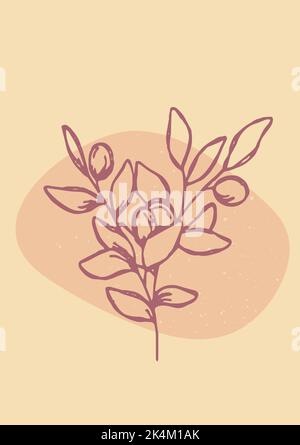 Abstract botanical wall art poster. Fluid organic shapes, neutral natural colors. Mid Century Modern design. Plant abstraction poster. Vector illustra Stock Vector