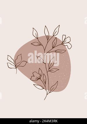 Abstract botanical wall art poster. Fluid organic shapes, neutral natural colors. Mid Century Modern design. Plant abstraction poster. Vector illustra Stock Vector