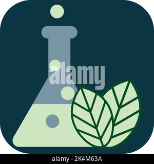 Chemistry bottle with leaves, illustration, vector on a white background. Stock Vector