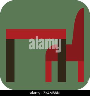 Red dining table and chair, illustration, vector on a white background. Stock Vector