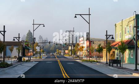 Carnation, WA, USA - October 02, 2022; South view along State Route 203 in newly redeveloped Tolt Avenue in Carnation Stock Photo