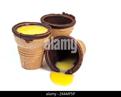 Eggnog in a waffle cup against a white background Stock Photo
