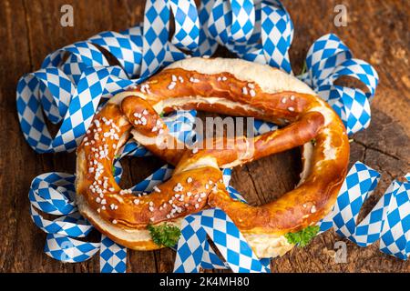 bavarian butter pretzel on wood Stock Photo