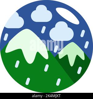 Rain in the green mountains, illustration, vector on a white background. Stock Vector