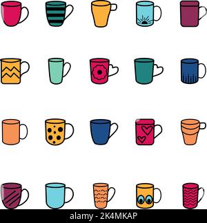 Colorful mugs, illustration, vector on a white background. Stock Vector