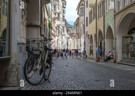 Vintage Bicycle on the street of the city of Bolzano Italy. Stock Photo