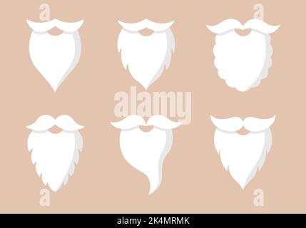 Collection of flat Santa Claus beards. Christmas party elements. Vector illustration. Stock Vector