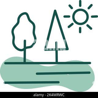 Sun shinning over trees, illustration, vector on a white background. Stock Vector
