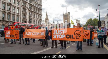 London, England, UK. 3rd Oct, 2022. Just Stop Oil activists stage a demonstration in Whitehall. (Credit Image: © Tayfun Salci/ZUMA Press Wire) Stock Photo