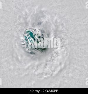 Caya Costa, United States of America. 28 September, 2022. Landsat 8 satellite view looking down at the eye of Hurricane Ian as it approached the southwest coast of Florida as a Category 4 monster storm September 28, 2022 near Caya Costa, Florida. Ian landed with sustained winds of 150 miles (240 kilometers) per hour, according to the National Hurricane Center.  Credit: Landsat 8/NASA/Alamy Live News Stock Photo