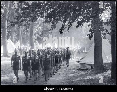 Hitler Youth Hitlerjugend camp camping in uniform, for young impressionable boys and youths who will be led by propaganda and indoctrination to be educated into the joys of the pure aryan future Nazi Germany life 1936 Stock Photo