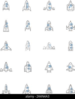 Space ship icon pack, illustration, vector on a white background. Stock Vector