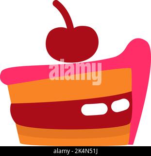 Slice of cherry cake, illustration, vector on a white background. Stock Vector