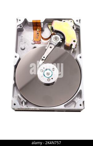 real open hard drive isolated on white ackground Stock Photo