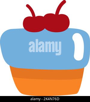 Cake with blue icing and two cherries on top, illustration, vector on a white background. Stock Vector