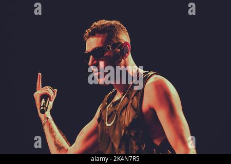 Rome, Italy. 02nd Oct, 2022. Fabio Bartolo Rizzo, better known by his stage name Marracash performs live during the concert in Palazzo dello Sport, Rome. (Photo by Valeria Magri/SOPA Images/Sipa USA) Credit: Sipa USA/Alamy Live News Stock Photo
