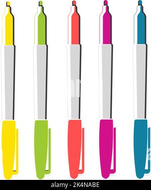 Highlighter pens, illustration, vector on a white background. Stock Vector