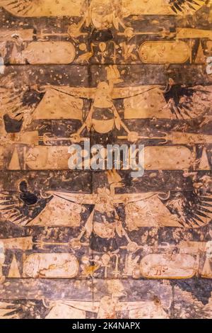 Abu Simbel, Aswan, Egypt. February 22, 2022. Mural of vultures on the ceiling of the Hypostyle Hall in the Great Temple of Ramesses II. Stock Photo