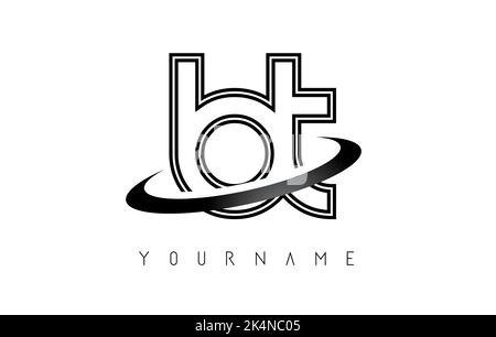 Outline letters bt b t logo with a minimalist design and swoosh. Letters with elegant, simple and two letters design. Creative Vector Illustration wit Stock Vector