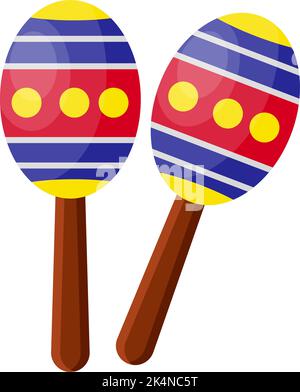 Two colorful maracas, illustration, vector on a white background. Stock Vector
