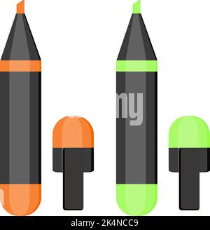 Orange and green highlighters, illustration, vector on a white background. Stock Vector