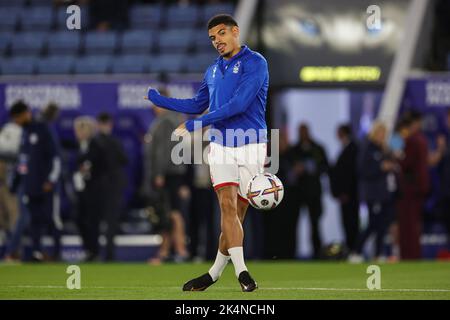 Morgan Gibbs-White #10 of Nottingham Forest during the pre-game warmup ahead of the Premier League match Leicester City vs Nottingham Forest at King Power Stadium, Leicester, United Kingdom, 3rd October 2022 (Photo by Mark Cosgrove/News Images) in, on 10/3/2022. (Photo by Mark Cosgrove/News Images/Sipa USA) Credit: Sipa USA/Alamy Live News Stock Photo